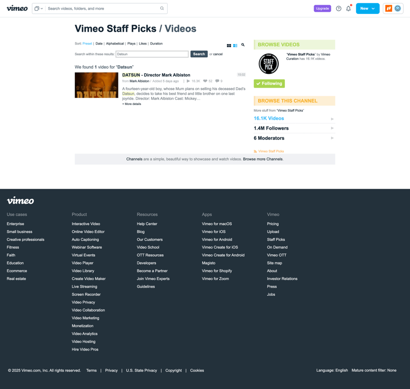 Vimeo screen example