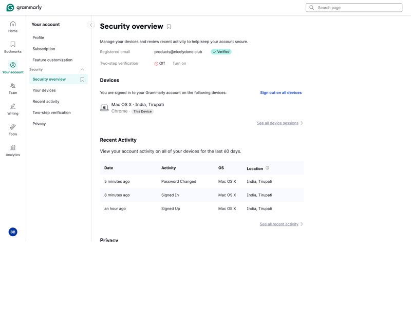 Grammarly screen example