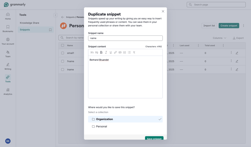 Grammarly screen example