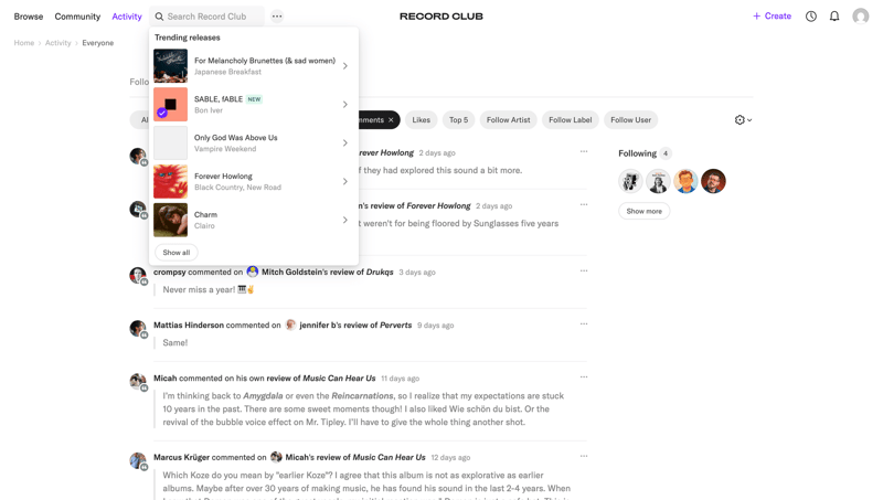 Record club
			      ux ui design
