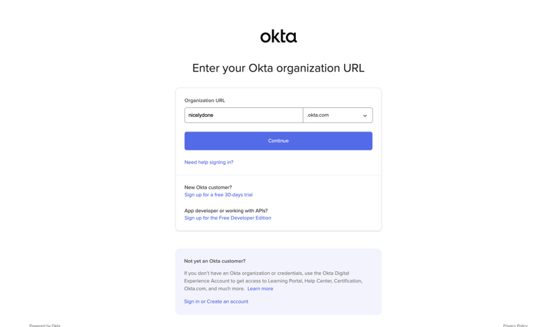 Okta screen example