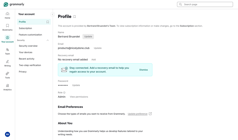 Grammarly screen example