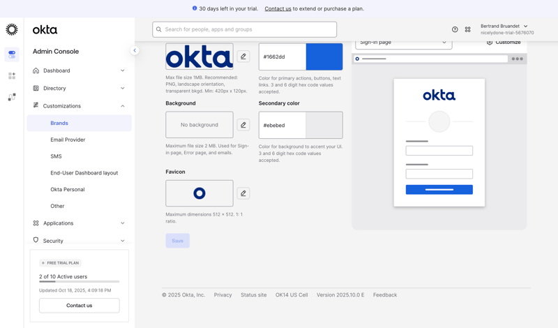 Okta screen example