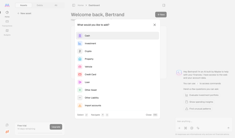Maybe Finance screen example
