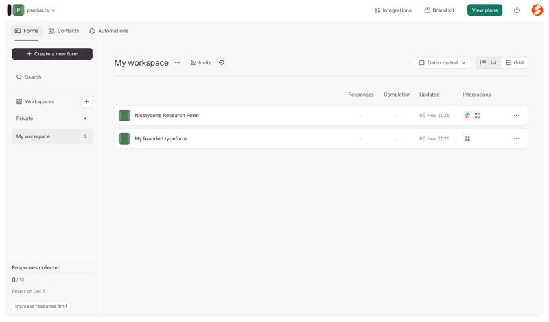 Typeform screen example