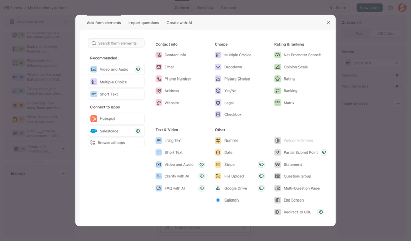 Typeform screen example