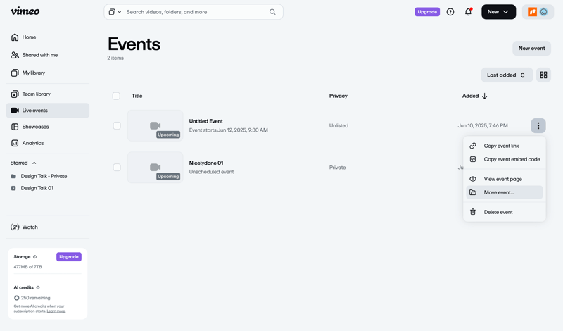 Vimeo screen example