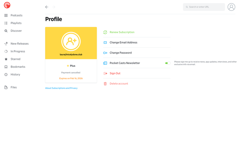 Pocket Casts screen example