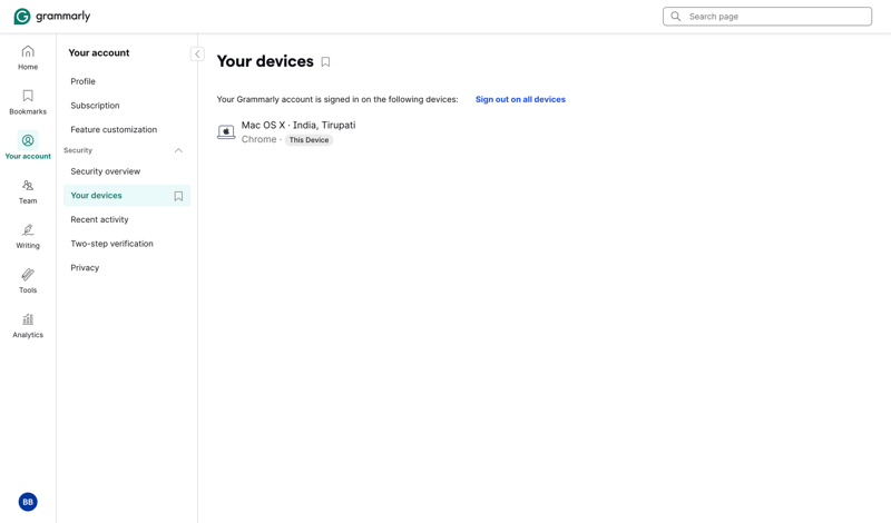 Grammarly screen example