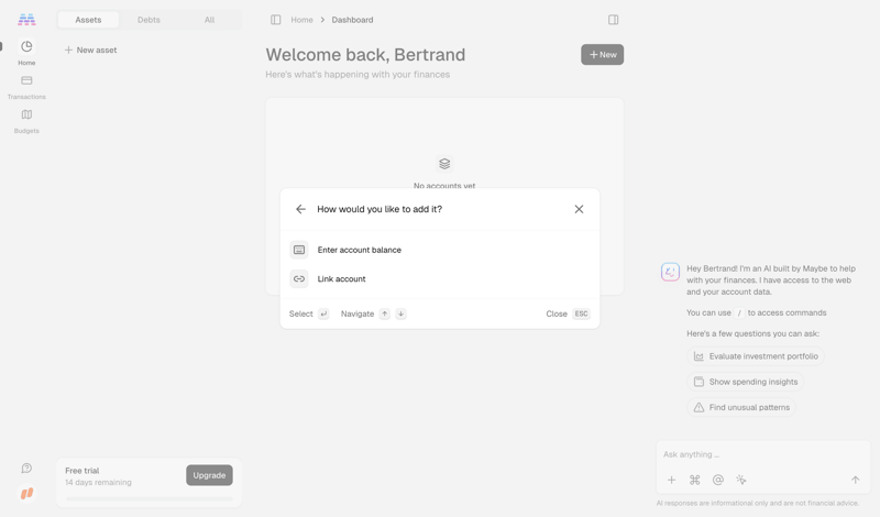 Maybe Finance screen example