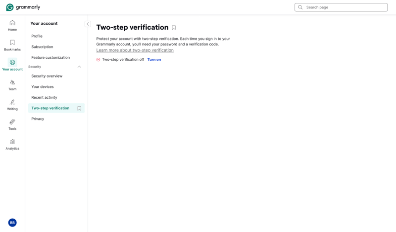 Grammarly screen example