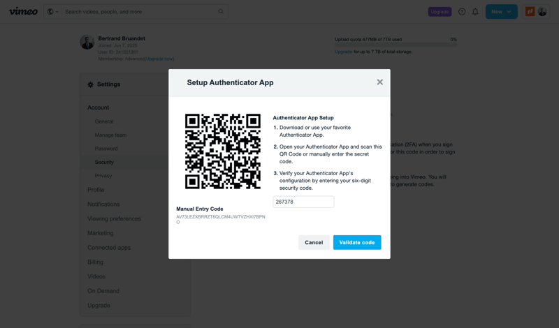 Vimeo screen example