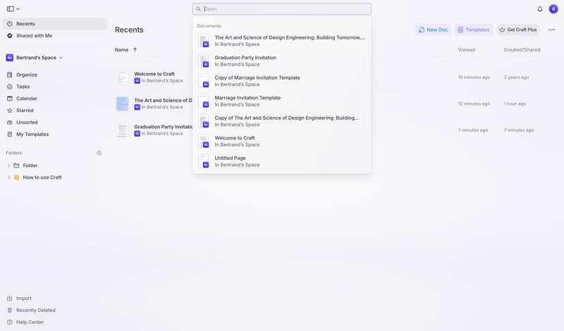 Craft screen example