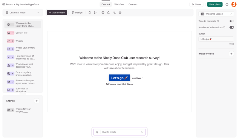 Typeform screen example