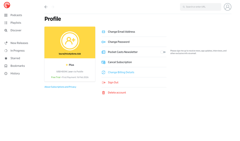 Pocket Casts screen example