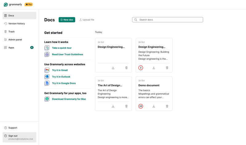 Grammarly screen example