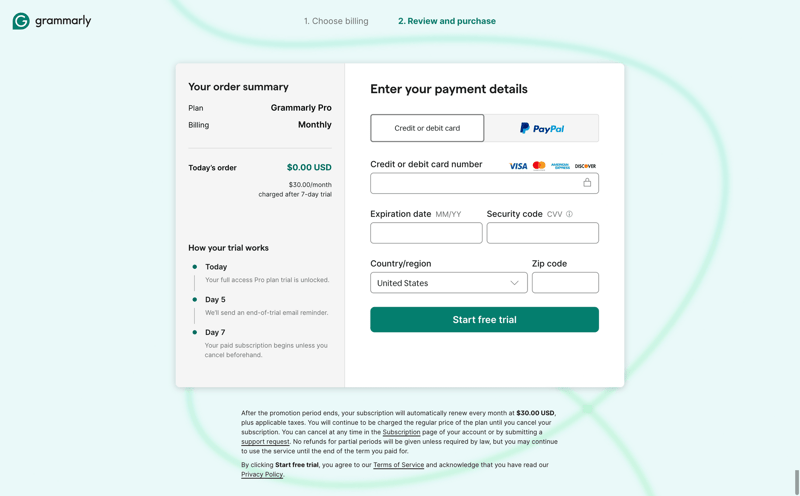 Grammarly screen example