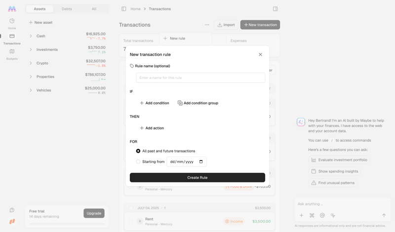 Maybe Finance screen example