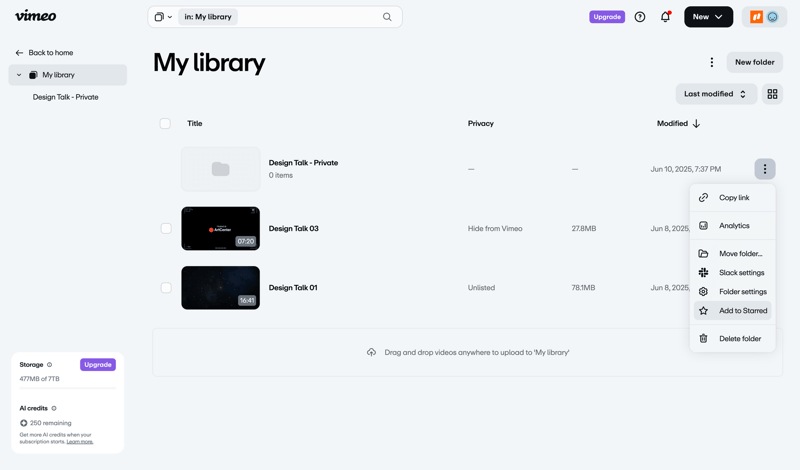 Vimeo screen example