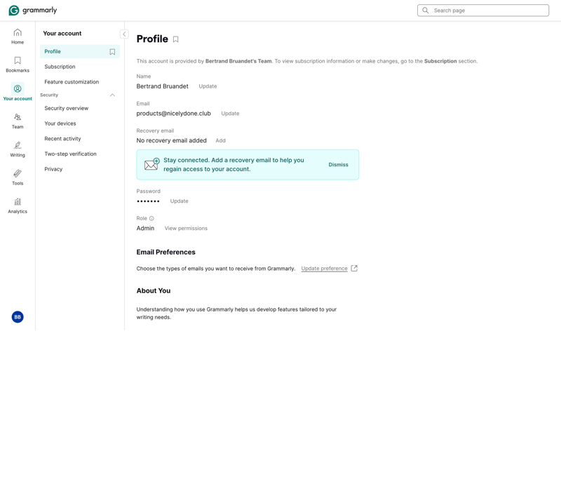 Grammarly screen example