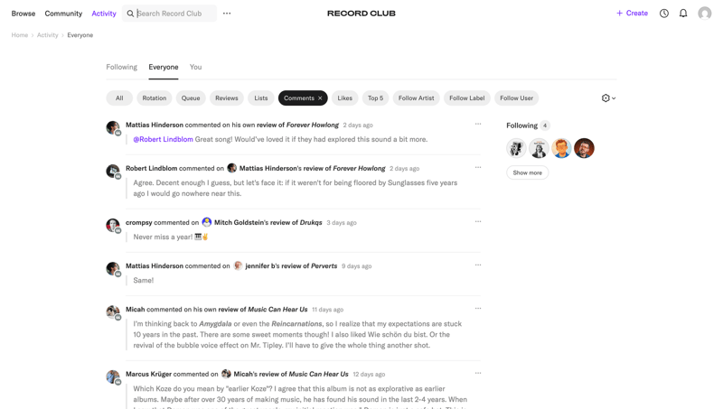 Record club
			      ux ui design