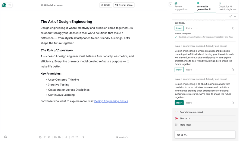 Grammarly screen example