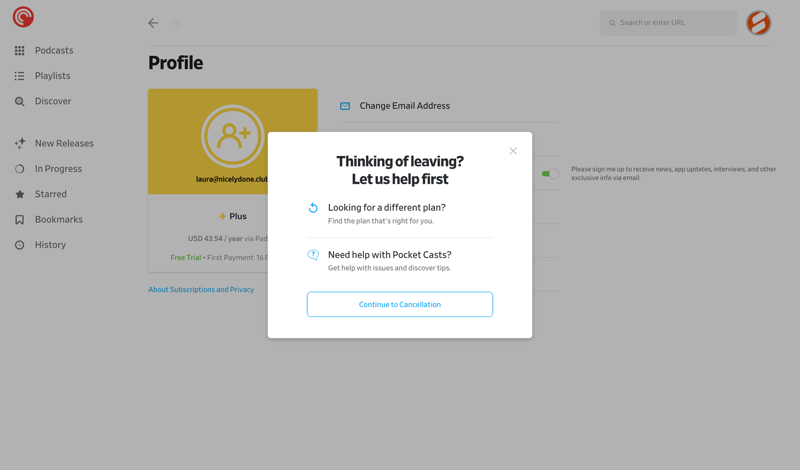 Pocket Casts screen example