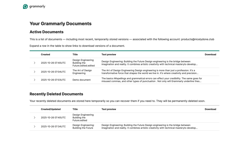 Grammarly screen example