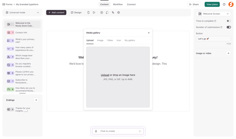 Typeform screen example
