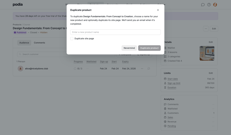 Podia
			     ux ui design