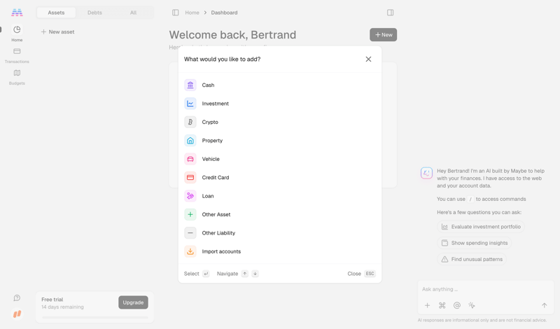 Maybe Finance screen example
