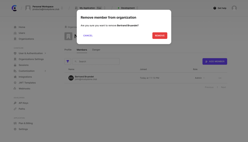 Clerk confirming removal screen example