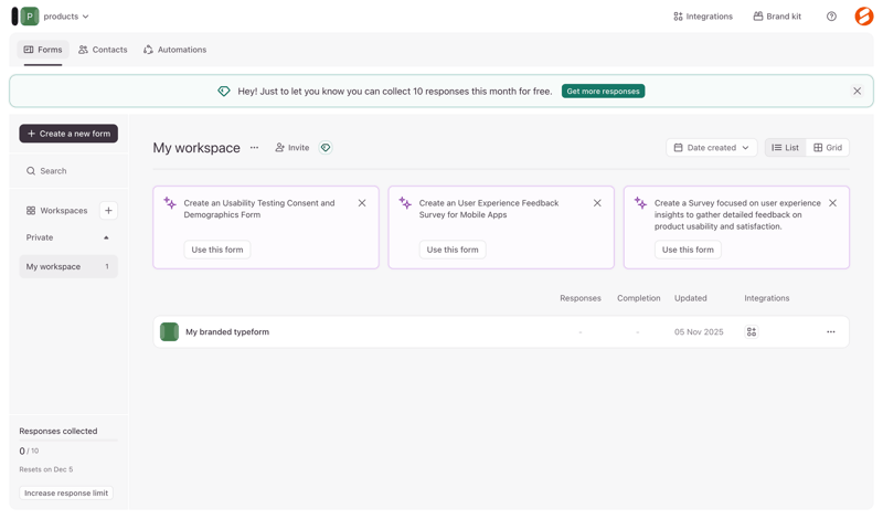 Typeform screen example