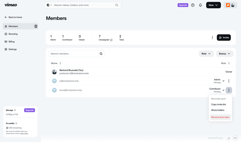 Vimeo screen example