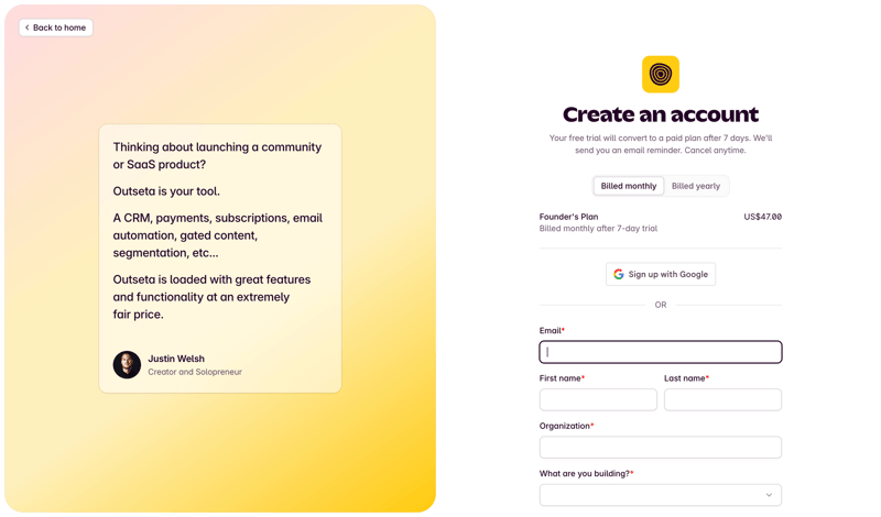Outseta
			      ux ui design