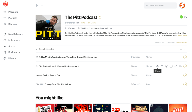 Pocket Casts screen example