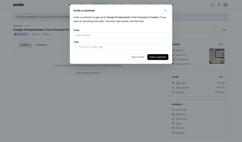 Podia
			   ux ui design
