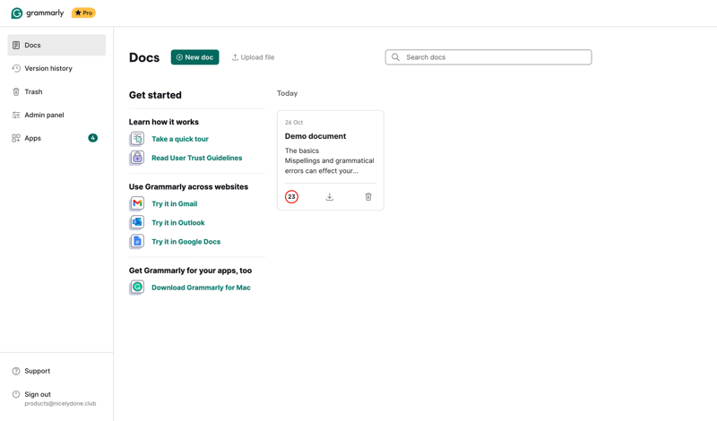 Grammarly screen example
