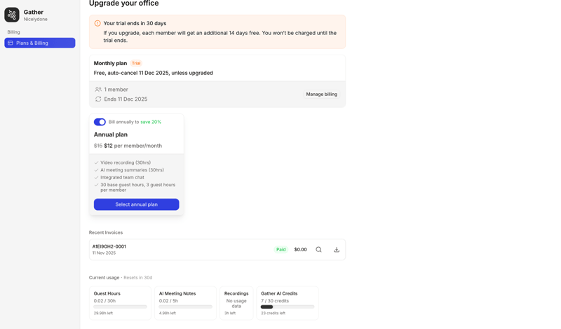 Gather screen example