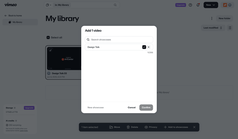 Vimeo screen example