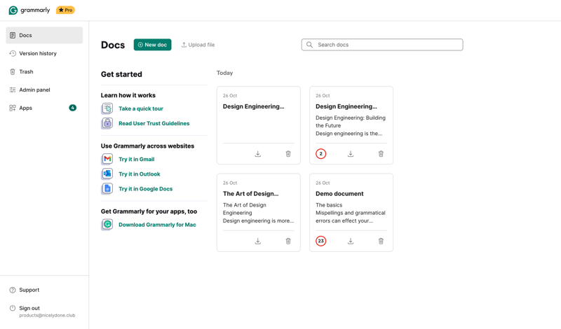 Grammarly screen example