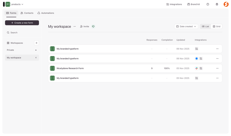 Typeform screen example