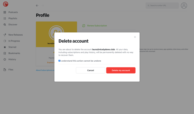 Pocket Casts screen example