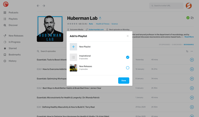 Pocket Casts screen example