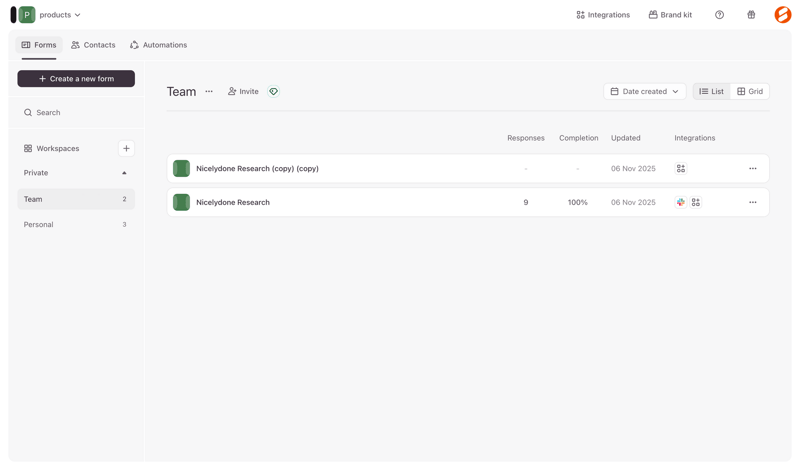 Typeform screen example
