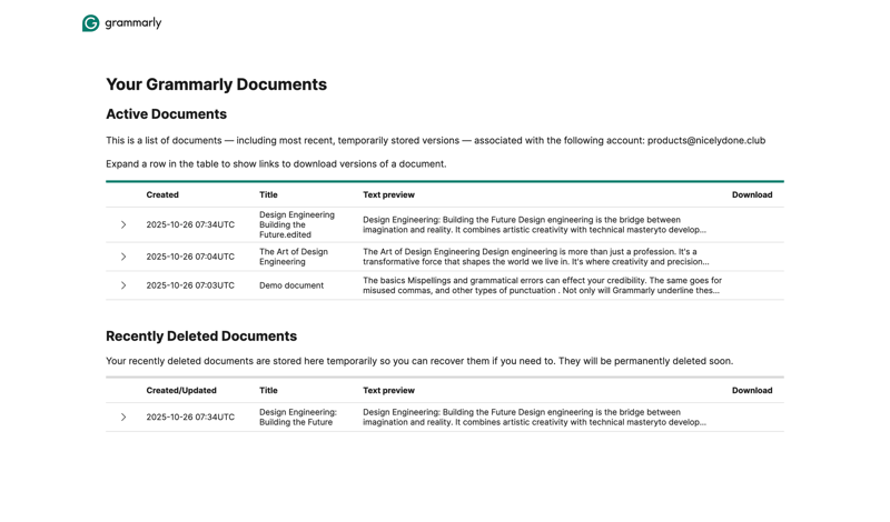Grammarly screen example