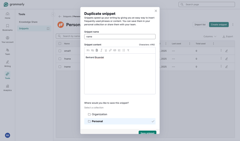 Grammarly screen example