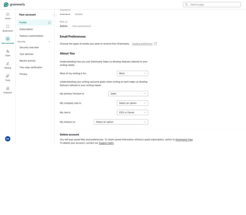 Grammarly screen example