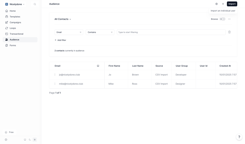 Loops screen example
