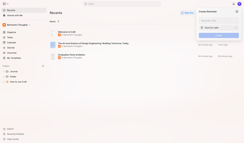 Craft screen example